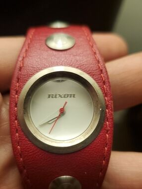 Vintage Early 2000s Nixon "The Naughty" Red Leather Cuff Watch..Need Battery Rep